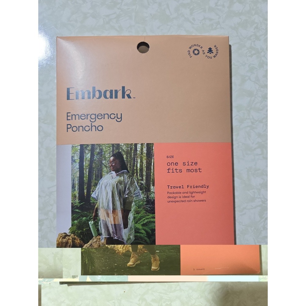 Embark Reusable Emergency Clear Rain Poncho One Size fits Most